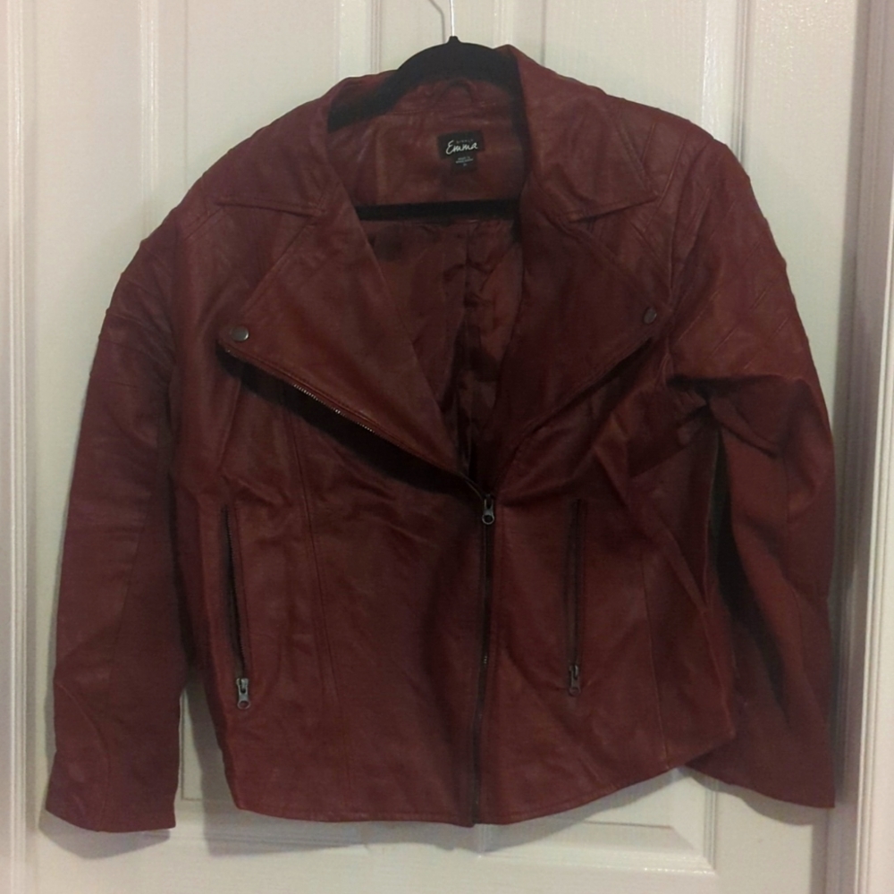 Simply Emma Burgundy Faux Leather Jacket Size 2X